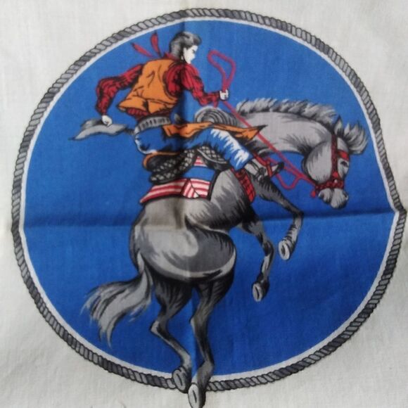 SCARF RODEO RIDER'S 100% COTTON Theme from the past VINTAGE 21" GREAT SHAPE! - Picture 11 of 12